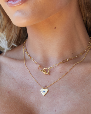 Izoa Emilia Evil Eye Heart Pendant Necklace Gold Crystal