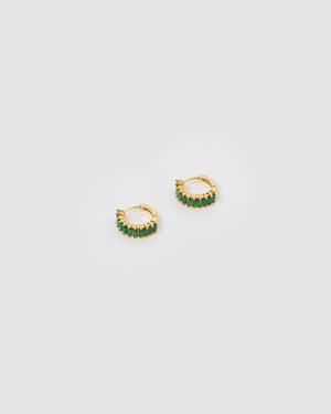 Izoa Celine Huggie Earrings Gold Green