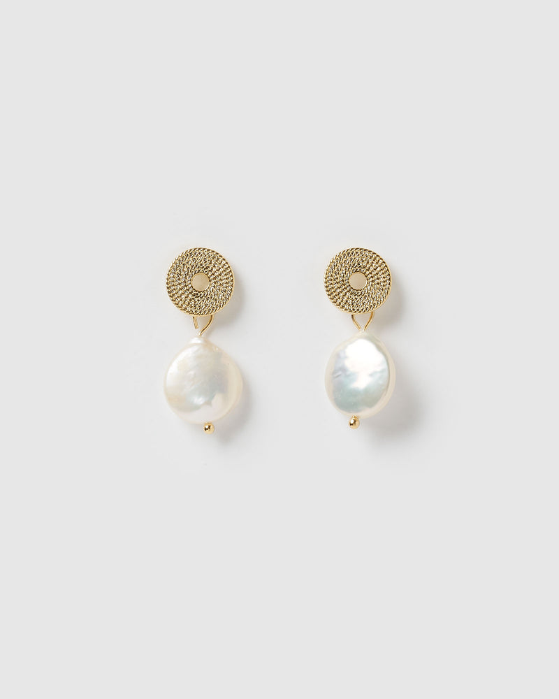Izoa Cosmic Earrings Gold Freshwater Pearl