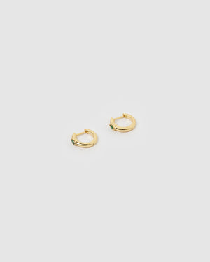 Izoa Capri Huggie Earrings Gold Green