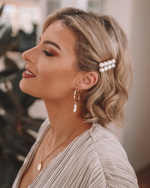 Izoa Claude Hoop Earrings Gold Freshwater Pearl
