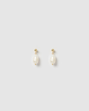 Izoa Rain Drop Earrings Gold Freshwater Pearl