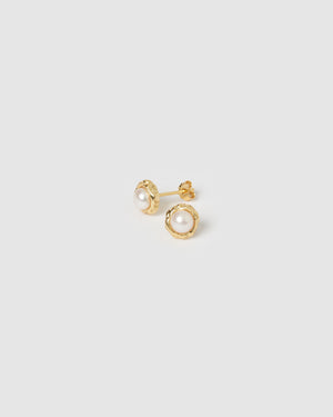 Izoa Cora Stud Earrings Gold Pearl
