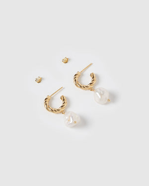 Izoa Darling Earrings Gold Freshwater Pearl