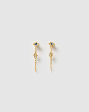 Izoa Davina Evil Eye Drop Stud Earrings Gold