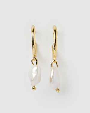 Izoa Enlighten Mini Hoop Earrings Gold Freshwater Pearl