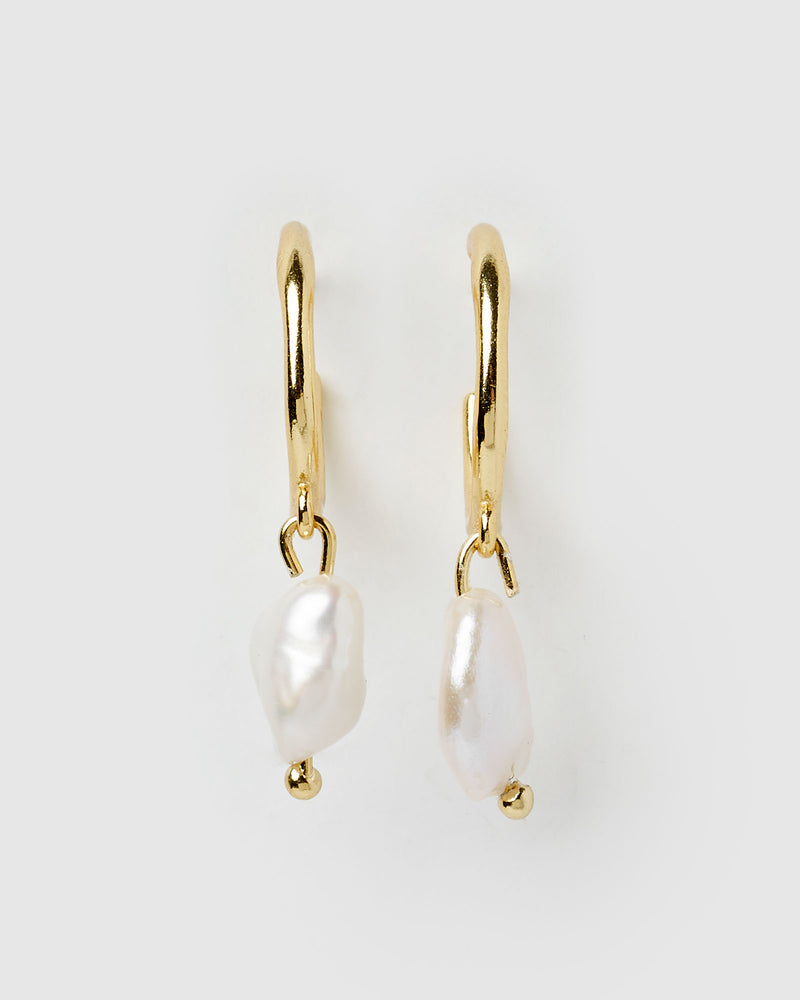 Izoa Enlighten Mini Hoop Earrings Gold Freshwater Pearl