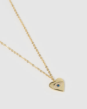 Izoa Emilia Evil Eye Heart Pendant Necklace Gold Crystal