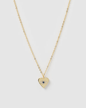 Izoa Emilia Evil Eye Heart Pendant Necklace Gold Crystal