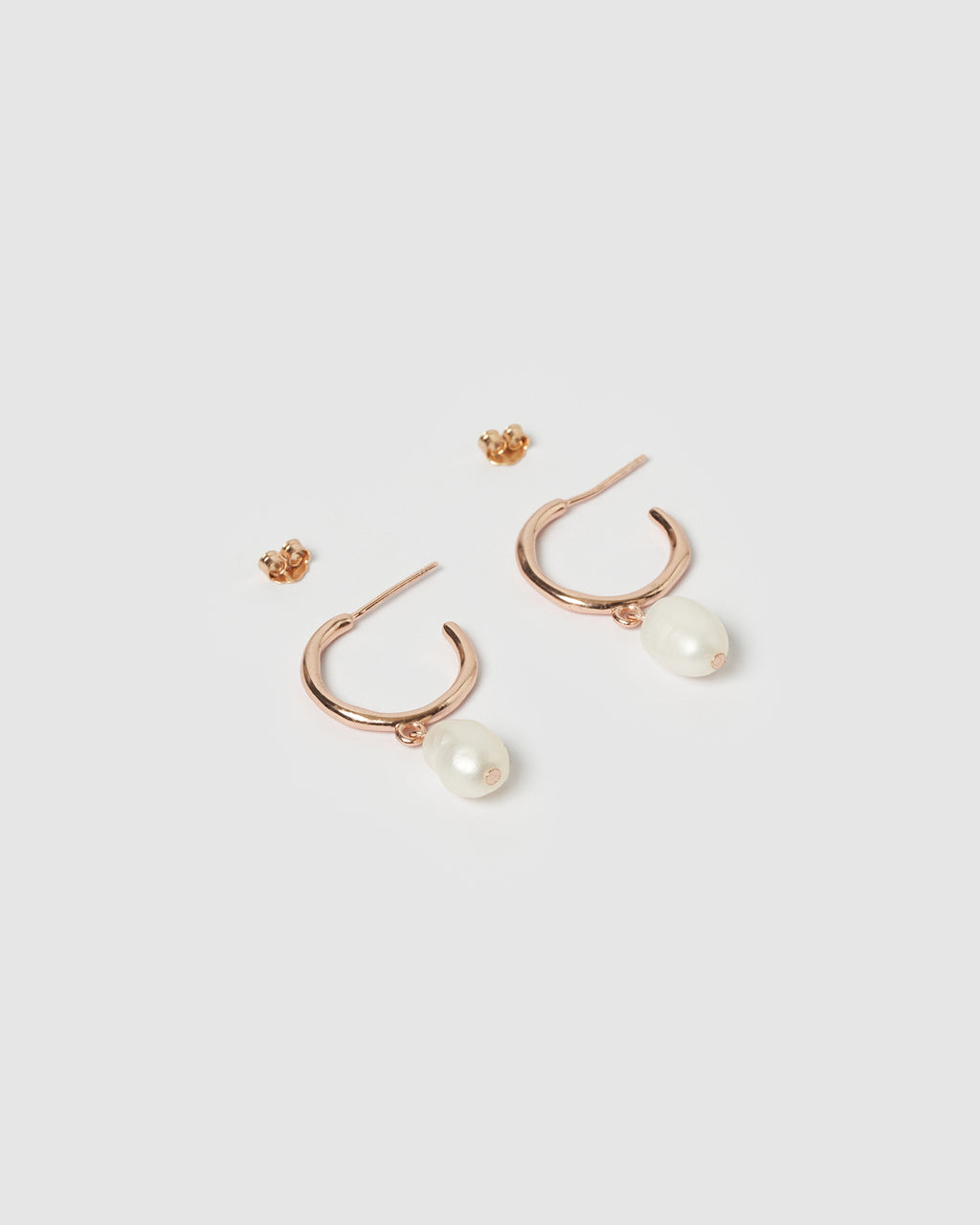 Izoa Enlighten Mini Hoop Earrings Rose Gold Freshwater Pearl