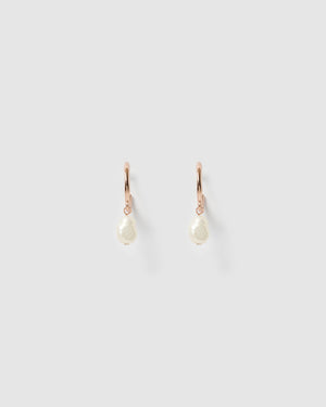 Izoa Enlighten Mini Hoop Earrings Rose Gold Freshwater Pearl