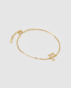 Izoa Crystal Letter F Bracelet Gold