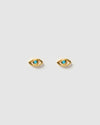 Izoa Felicia Evil Eye Stud Earrings Gold Blue