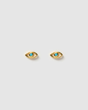 Izoa Felicia Evil Eye Stud Earrings Gold Blue