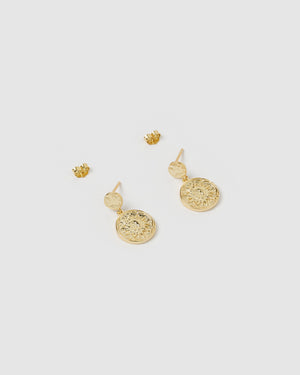 Izoa Gypsy Drop Stud Earrings Gold