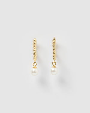 Izoa Heidi Drop Huggie Earrings Gold Pearl
