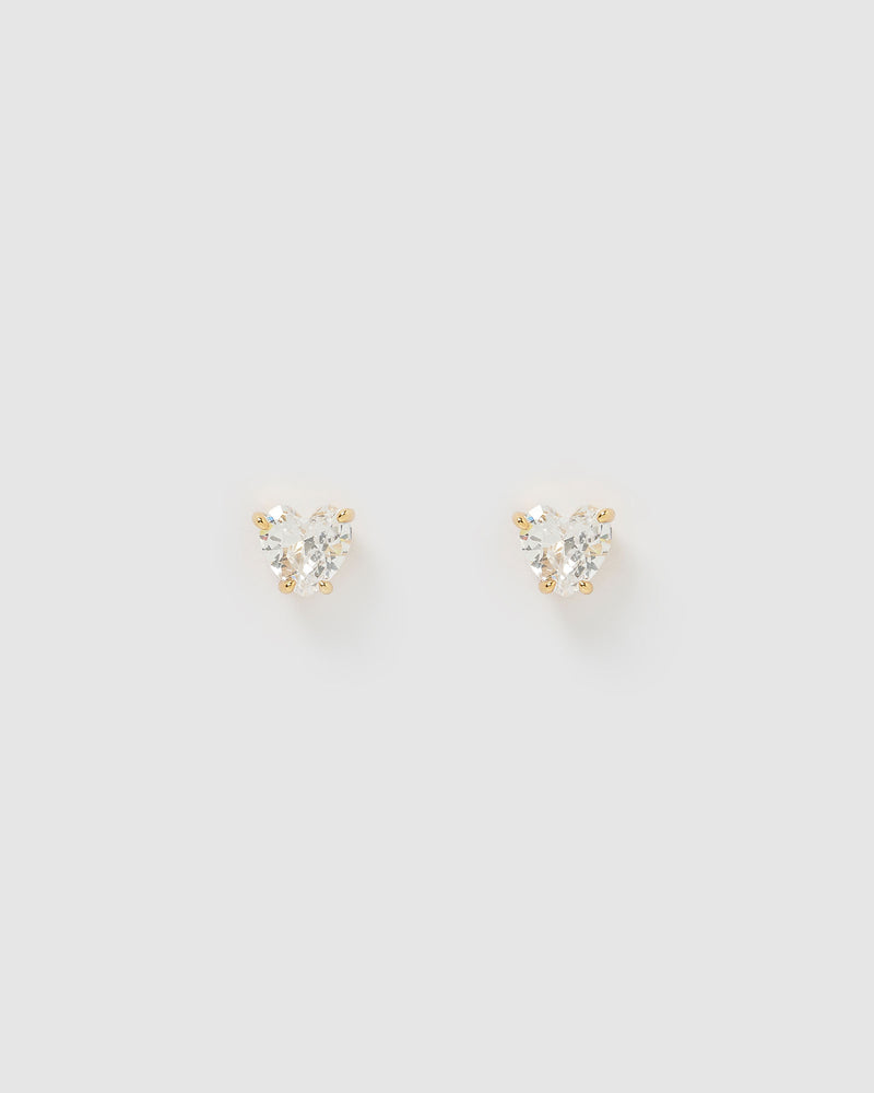 Izoa Isabella Heart Stud Earrings Gold