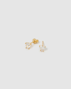 Izoa Isabella Heart Stud Earrings Gold