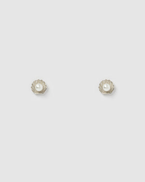 Izoa Daisy Stud Earrings in Sterling Silver Pearl
