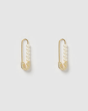Izoa Roni Pin Earring in Gold Pearl