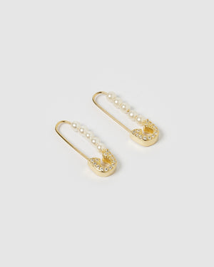 Izoa Roni Pin Earring in Gold Pearl