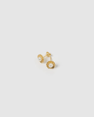 Izoa Daisy Stud Earrings in Gold Pearl