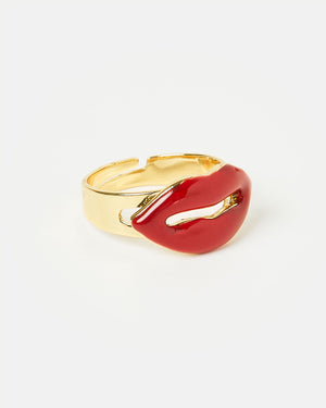 Izoa Lips Ring Gold Red
