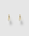 Izoa Davies Mini Huggie Earrings Gold Pearl