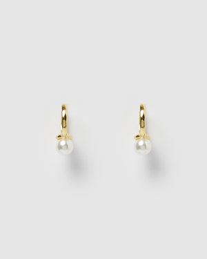 Izoa Davies Mini Huggie Earrings Gold Pearl