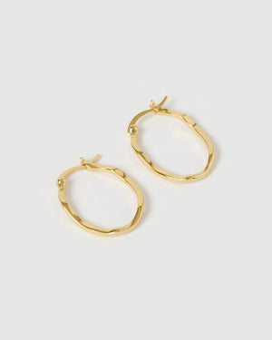 Izoa Herringbone Hoop Earrings Gold