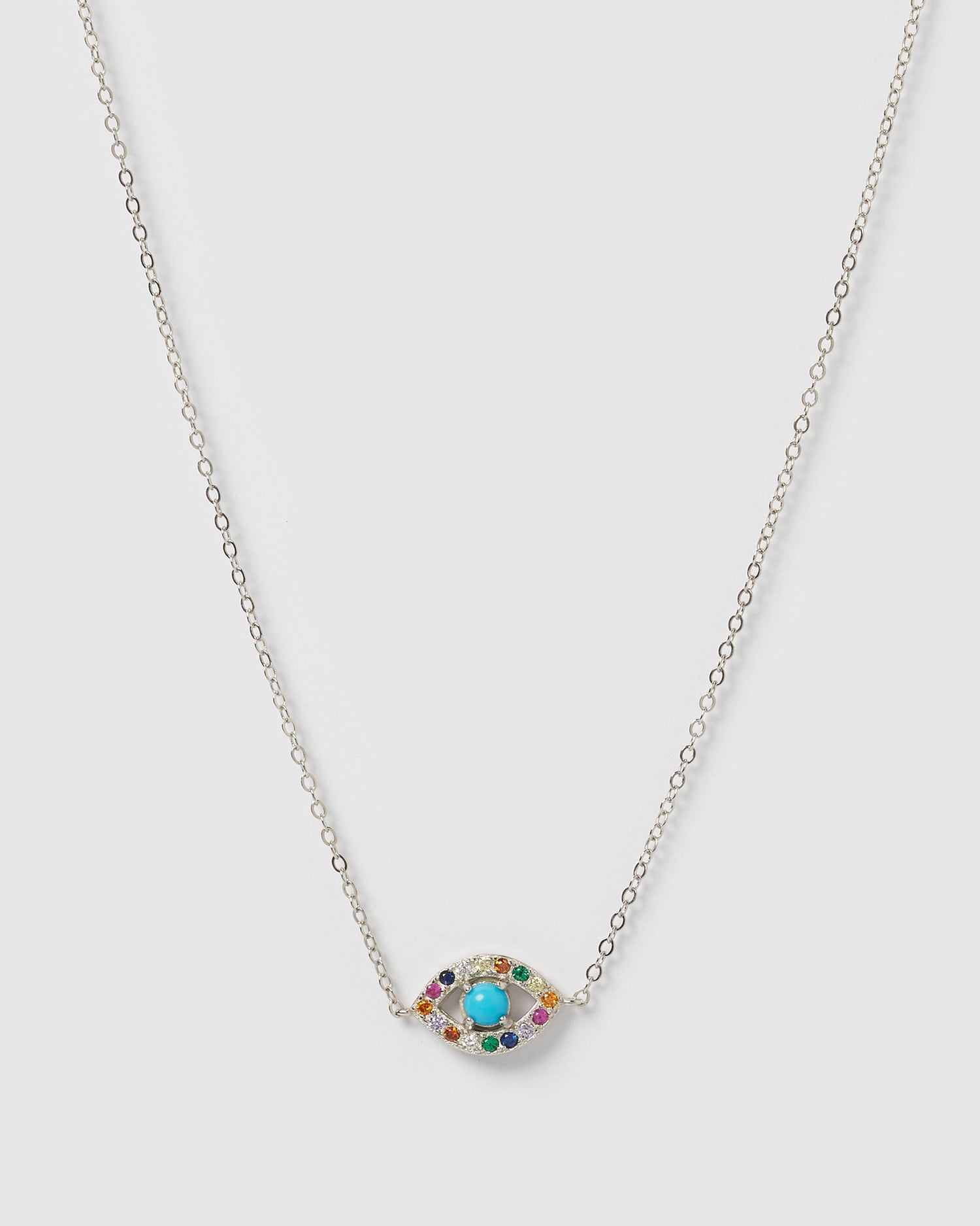 Izoa Jordan Evil Eye Necklace Sterling Silver Multi