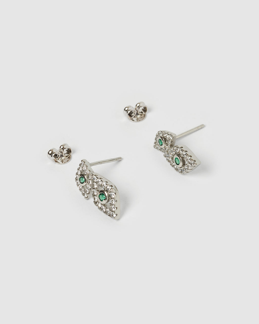 Izoa Looking At You Evil Eye Studs Silver Green