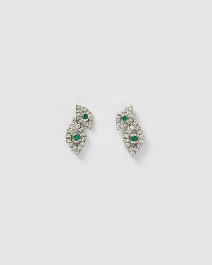 Izoa Looking At You Evil Eye Studs Silver Green
