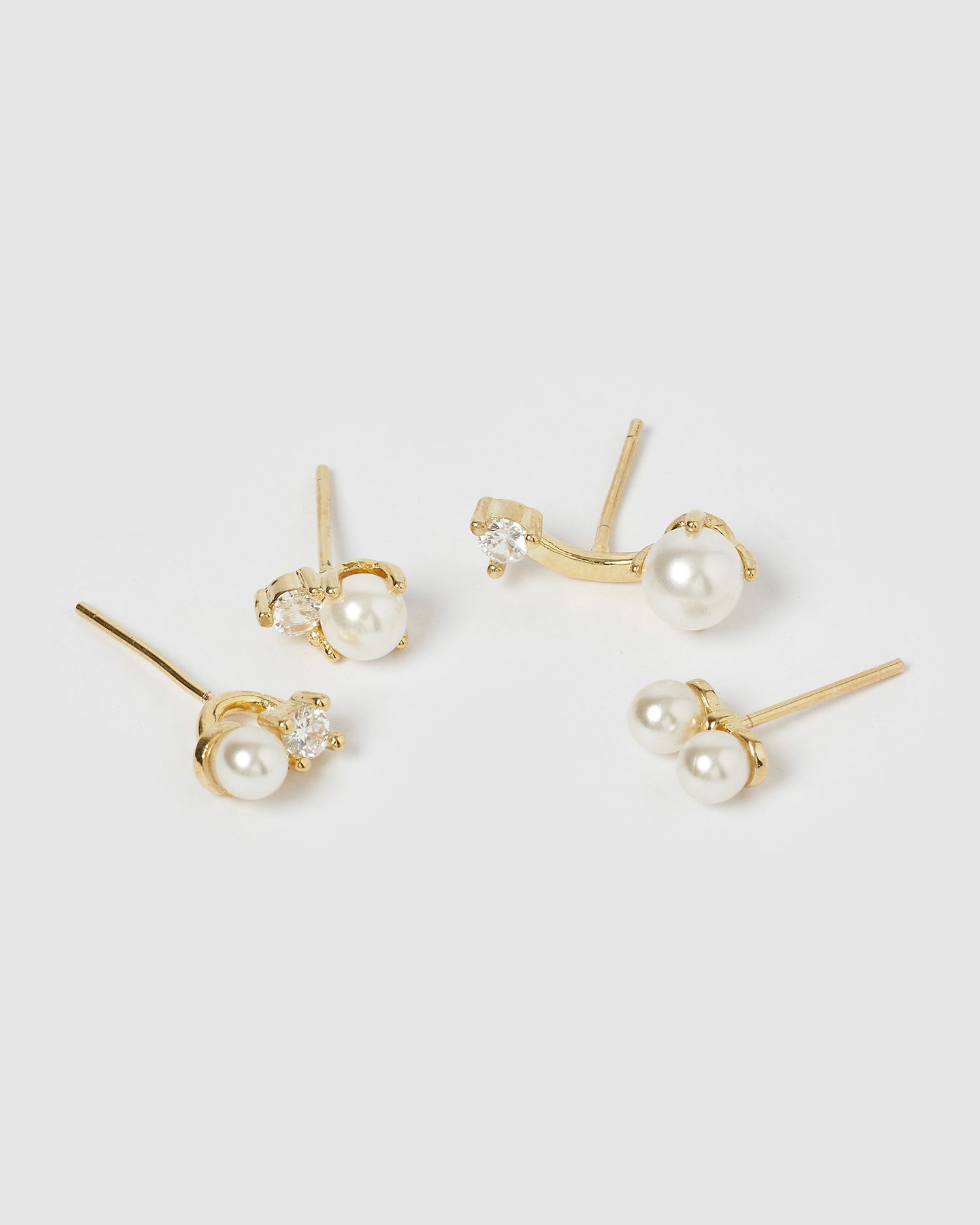 Izoa Nikki 4 Piece Stud Earring Set Gold Pearl