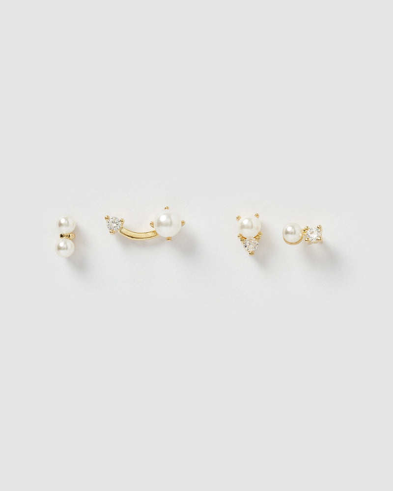 Izoa Nikki 4 Piece Stud Earring Set Gold Pearl