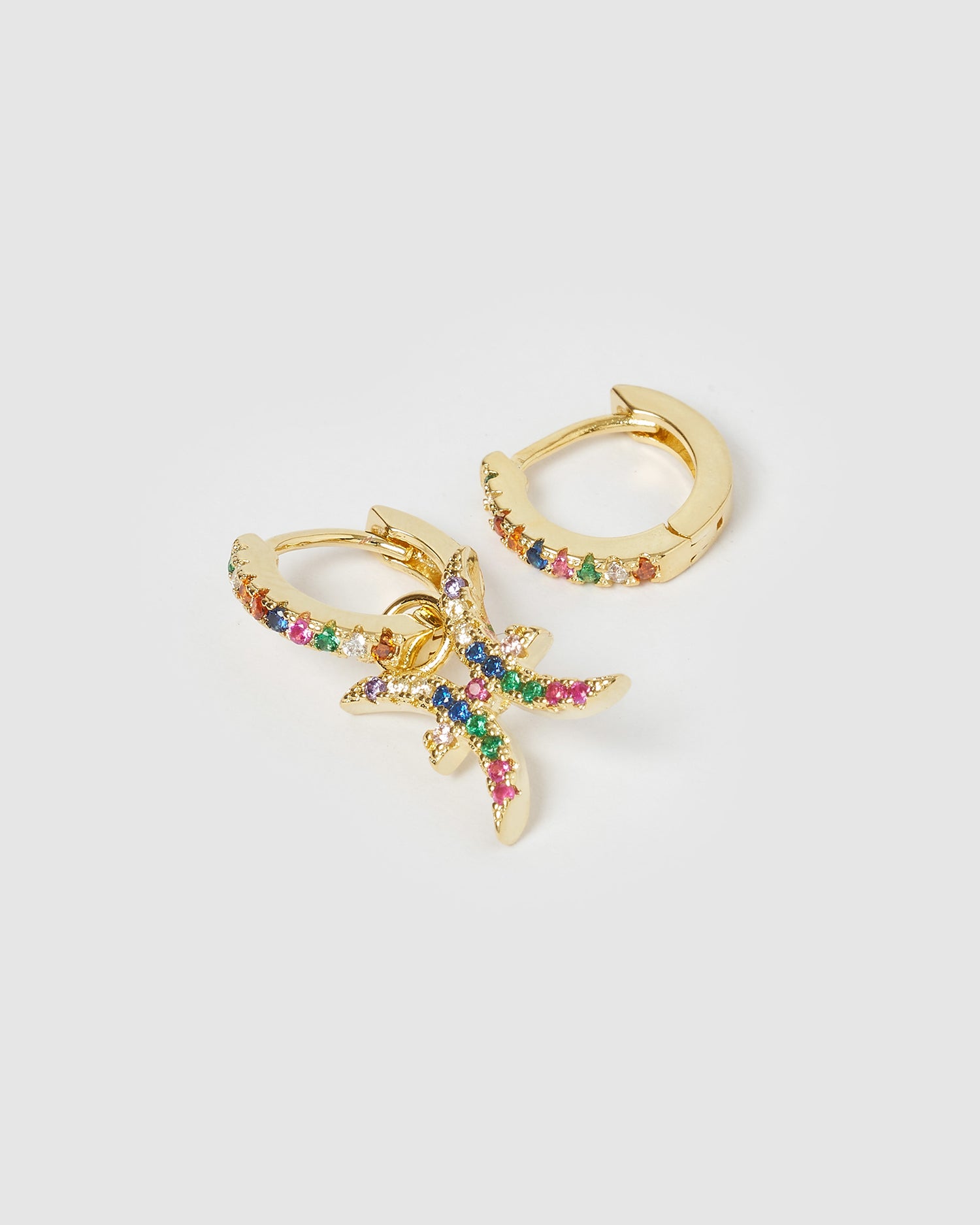 Izoa Pisces Star Sign Huggie Earring Gold Multi