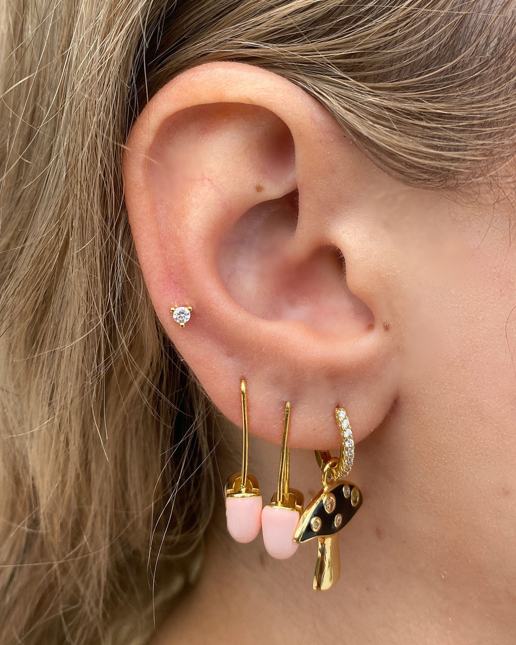 Izoa Joelle Safety Earrings Gold Pink