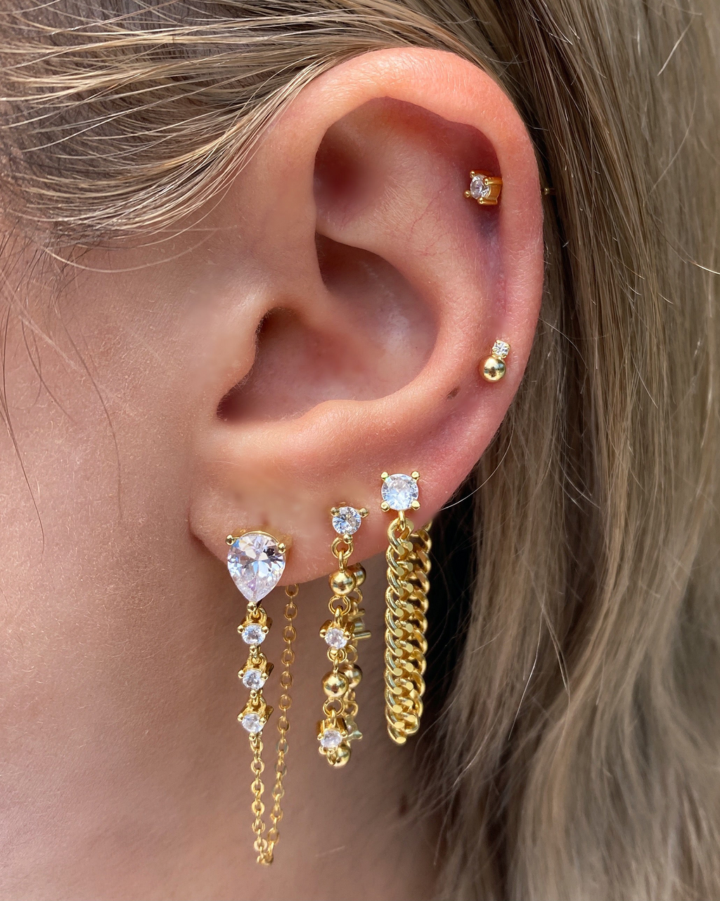 Izoa Lara Drop Stud Earrings Gold Clear