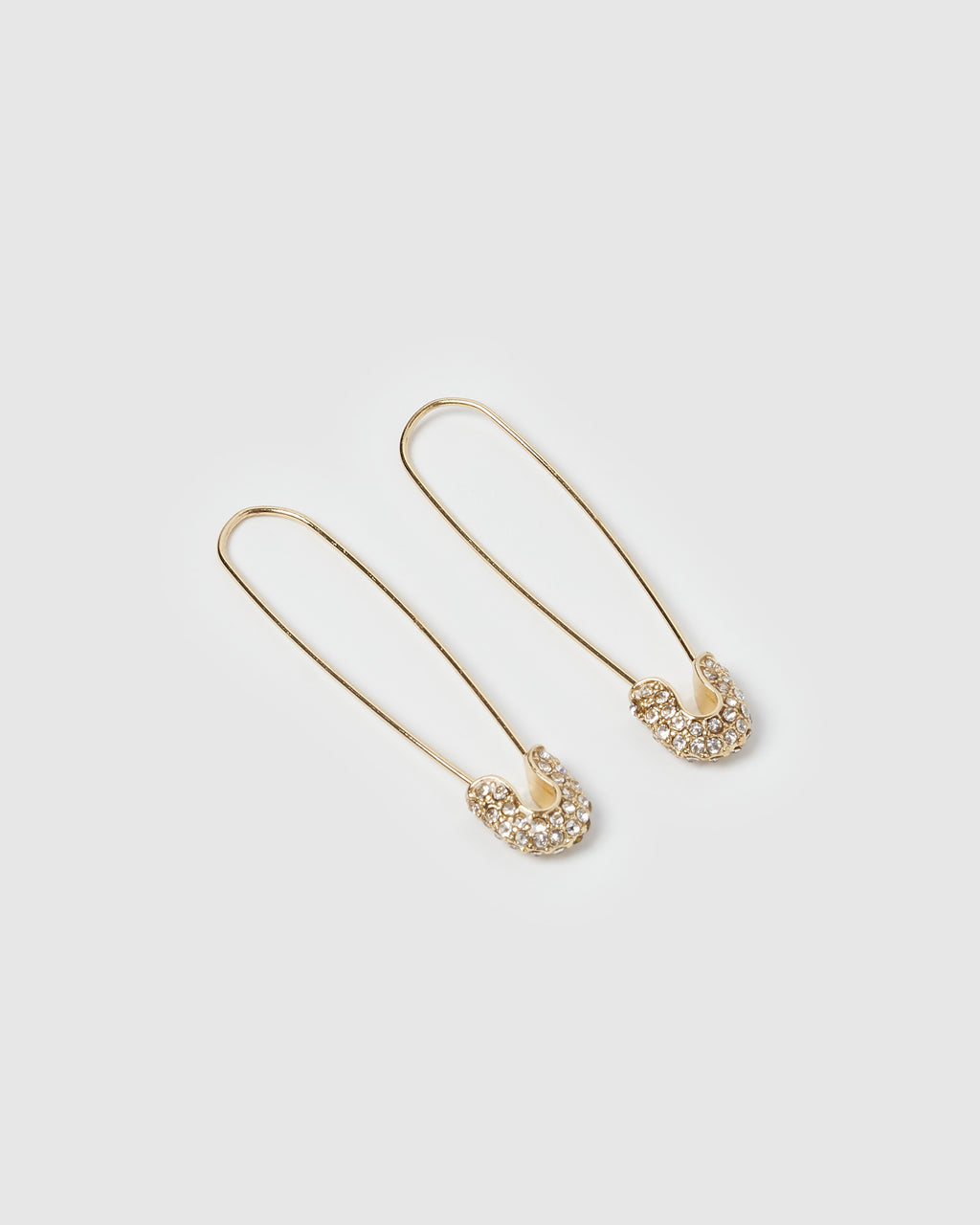 Izoa Justice Safety Pin Earrings Gold Crystal