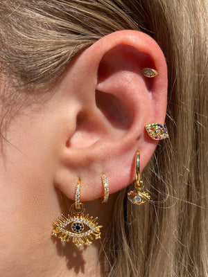 Izoa Nora Eye Huggie Earrings Gold