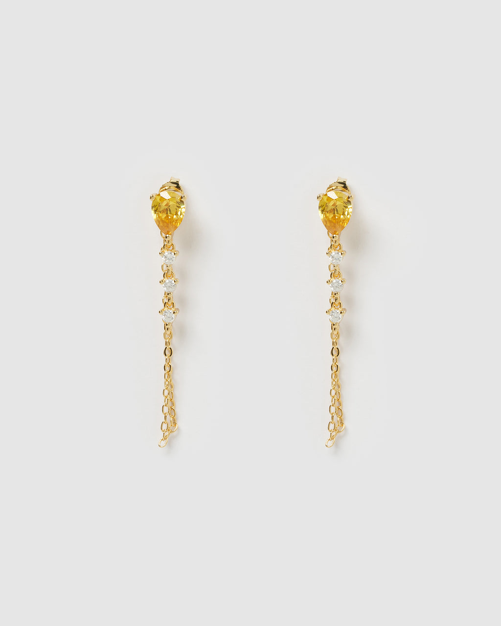 Izoa Lara Drop Stud Earrings Gold Citrine