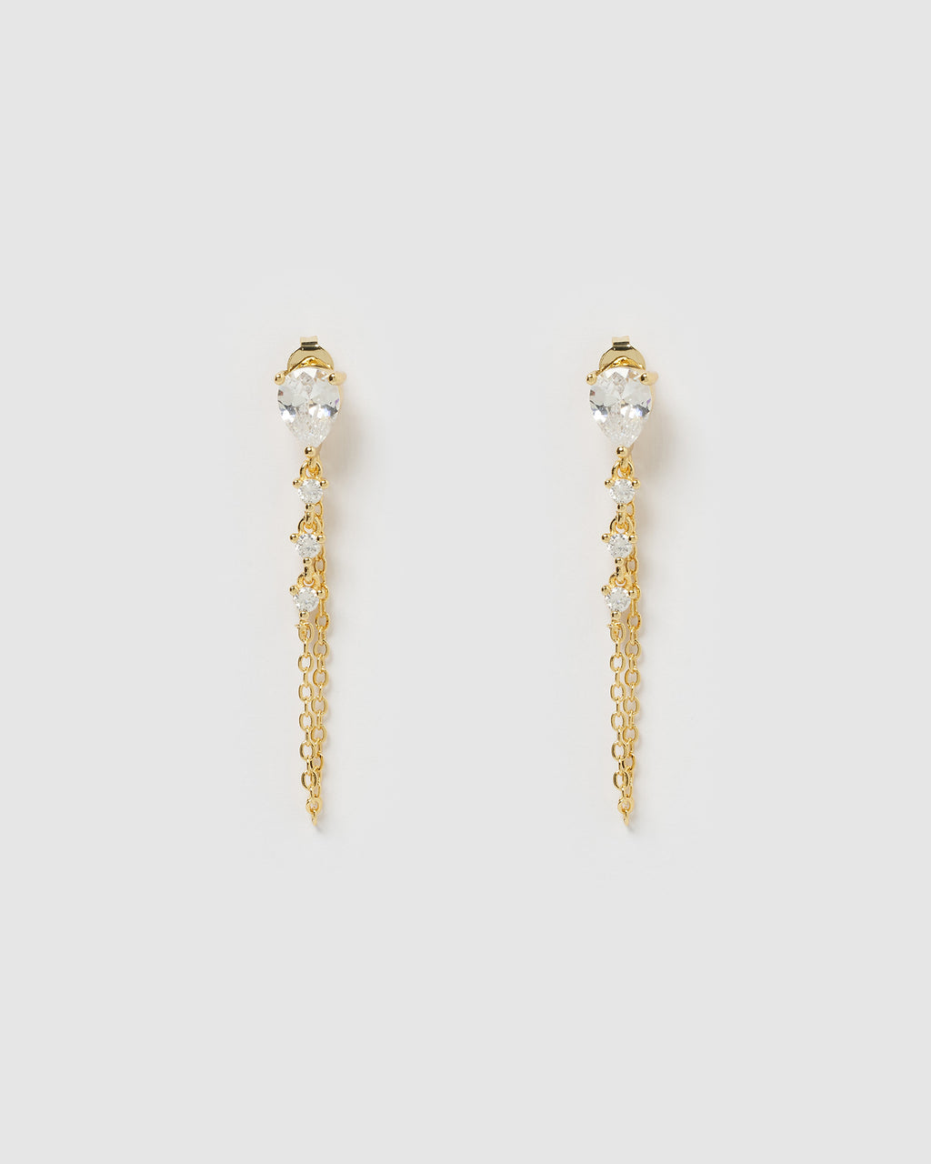 Izoa Lara Drop Stud Earrings Gold Clear