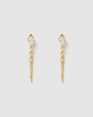 Izoa Lara Drop Stud Earrings Gold Clear