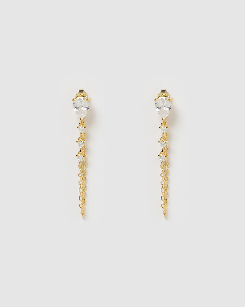 Izoa Lara Drop Stud Earrings Gold Clear