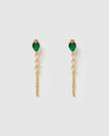 Izoa Lara Drop Stud Earrings Gold Green