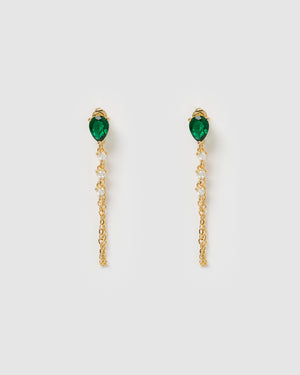 Izoa Lara Drop Stud Earrings Gold Green