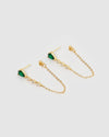 Izoa Lara Drop Stud Earrings Gold Green