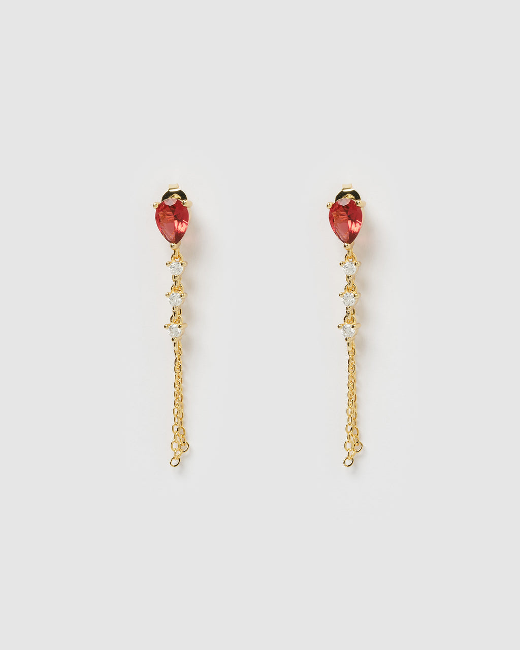 Izoa Lara Drop Stud Earrings Gold Red