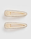Izoa Leah Hair Clip Set Gold Silver Pearl