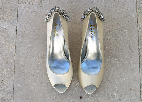 Izoa Lola Peeptoe Pumps Ivory Crystal (SIZE 38 ONLY)